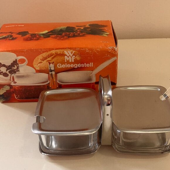 German WMF Cromargan Stainless Steel Double Jam/Condiment Set, Butter Dish -1970 - Picture 8 of 10